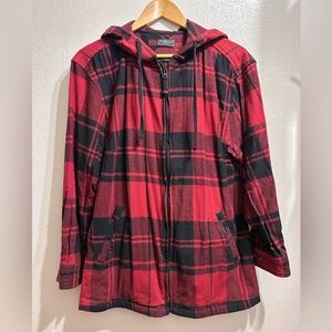 Five Brother Women’s Hooded Flannel Jacket | Red Buffalo Plaid | Size XL